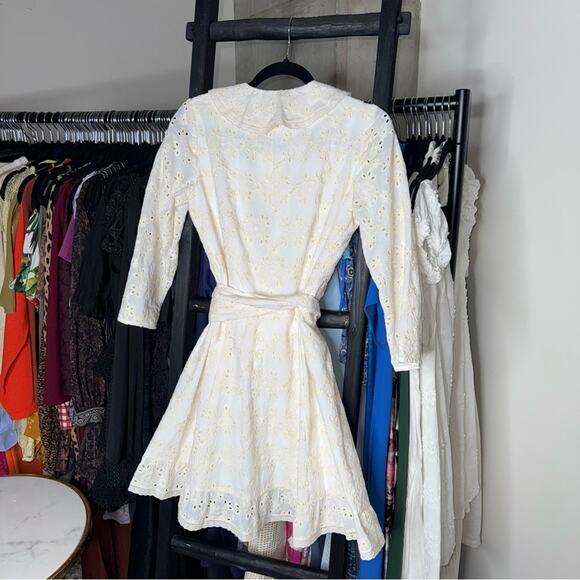Sézane Asianne Ecru Eyelet Wrap Mini Dress - Picture 11 of 15